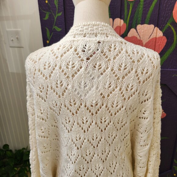 Vintage 80's - 90's White Cotton Oversized Dolman Sleeve Cardigan Sweater - Picture 15 of 15